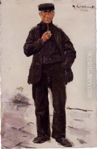 Stehender Mann Mit Pfeife by Max Liebermann