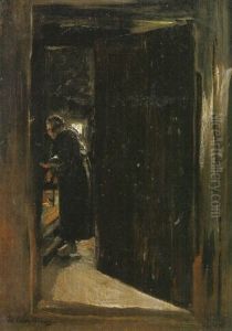 Frau In Der Kuche - Durchblick by Max Liebermann