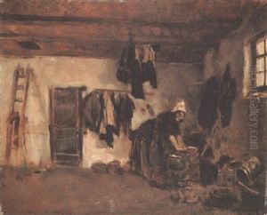 Waschkuche In Einem Hollandischen Bauernhaus by Max Liebermann