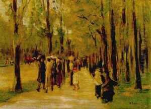 Allee Im Tiergarten Mit Spaziergangern by Max Liebermann
