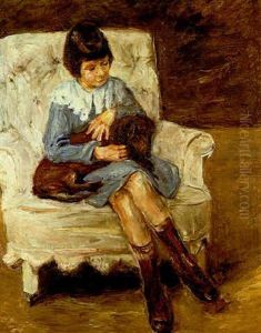 Maria Riezler-white, Grand-daughter Of The Artist, With Dachshund On Her Knee