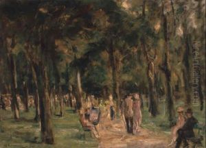 Spazierganger Im Tiergarten by Max Liebermann