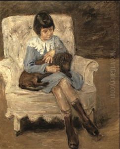 Maria Riezler-white. With Dachshund On Her Knee