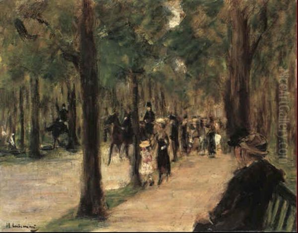 Promenade Im Tiergarten Mit Spaziergangern Und Einer Pferdedroschke - view 1