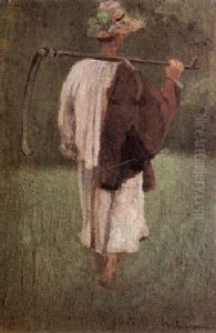 Heimkehrender Bauer Mit Sense Und Blumengeschmucktem Hut by Max Liebermann