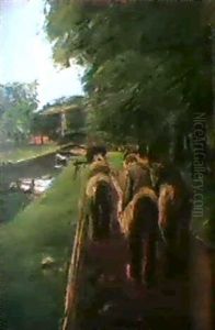 Am Kanal (schlepper) by Max Liebermann