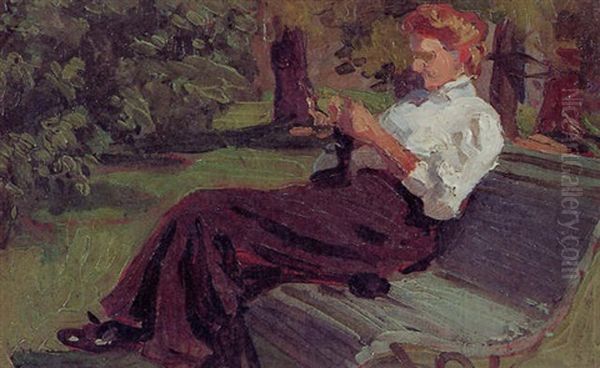 The Artist's Wife Seated On Park Bench - view 1