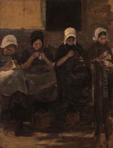 Nahende Madchen In Hysen by Max Liebermann