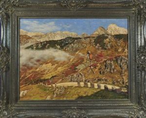 Hochalpine Landschaft Mit Wegkreuz by Curt Liebich