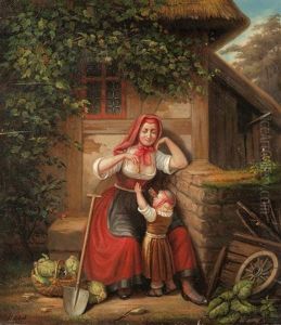 Junge Bauerin Mit Ihrem Kind by Ferdinand Liebsch