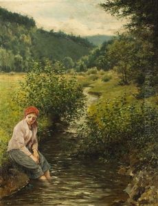 Madchen Am Bach by Liebscher, Adolf
