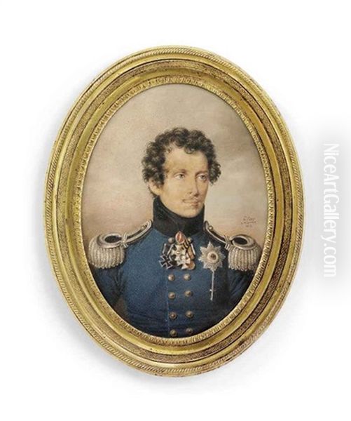 Prince William Of Prussia (1783-1851), In Military Uniform, Blue Coat With Gold Buttons, Black And Silver Epaulettes, Black Collar - view 1