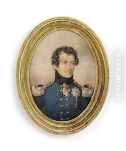 Prince William Of Prussia (1783-1851), In Military Uniform, Blue Coat With Gold Buttons, Black And Silver Epaulettes, Black Collar