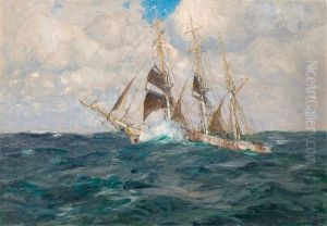 Teilbesegelte Dreimastbark In Rauher See by Alfred Liedtke