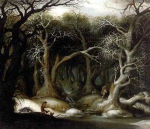 A Wooded Winter Landscape With A Peasant And Dogs And Another Gathering Faggots With Deer Beyond A Wooded Winter Landscape With A Peasant And Dogs And Another Gathering Faggots With Deer Beyond