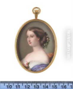 Empress Eugenie, Wearing White Dress With Floral Corsage And Lavender Shawl, Seated On A Gilded Chair, Hair Dressed With Rose Buds by Jean Auguste Edouard Lienard