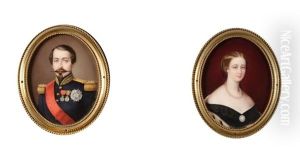 Exceptionnelle Paire De Miniatures Figurant L'empereur Napoleon Iii Et L'imperatrice Eugenie