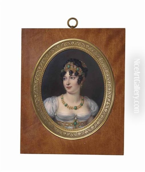 Portrait De Caroline Bonaparte Portant Une Robe Blanche Et Une Parure Bijoux A Decors De Perles Et De Malachite - view 1