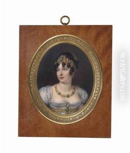 Portrait De Caroline Bonaparte Portant Une Robe Blanche Et Une Parure Bijoux A Decors De Perles Et De Malachite