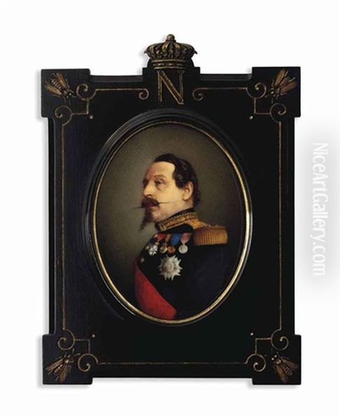 Napoleon Iii (1808-1873), Emperor Of The French, In Black Coat With Gold Embroidered Oak Leaf Collar And Gold Epaulettes, Wearing The Red Moire Sash - view 1