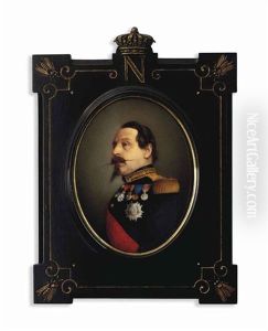 Napoleon Iii (1808-1873), Emperor Of The French, In Black Coat With Gold Embroidered Oak Leaf Collar And Gold Epaulettes, Wearing The Red Moire Sash by Sophie Lienard