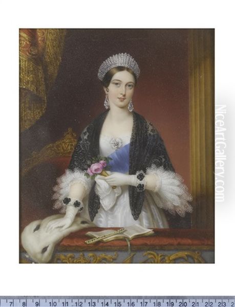 Queen Victoria (1819-1901), Queen Of Great Britain And Ireland (1837-1901), Standing In The Royal Box At The Drury Lane Theatre, Wearing White Dress - view 1
