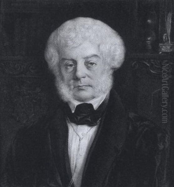 Michael Jones Esq., Wearing Black Coat, White Chemise And Black Stock, A Bookshelf And Fireplace Behind - view 1