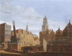 The Stadhuisbrug, Utrecht, With House Lichtenberch And House Hasenberch On The Left, The Oudegracht On The Right by Pieter Jan van Liender