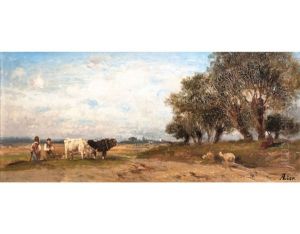 Landschaft Mit Ochsengespann by Adolf Heinrich Lier