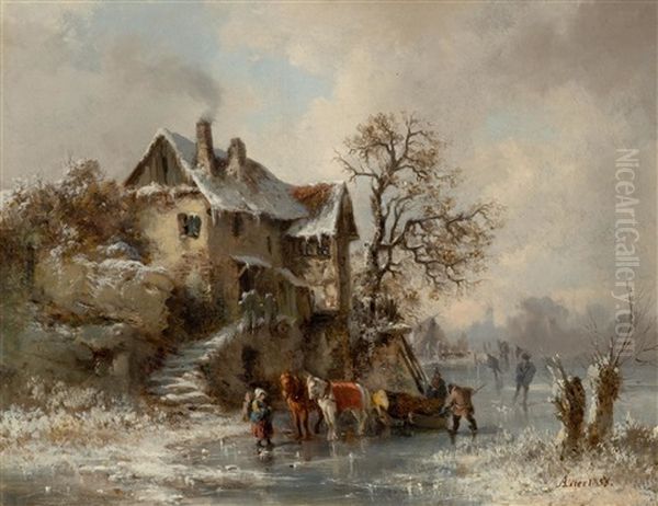 Winter Landscape With Ice Skaters - view 1