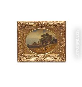 Strasse Am Hang Mit Feldkreuz Und Schafer Mit Herde by Adolf Heinrich Lier