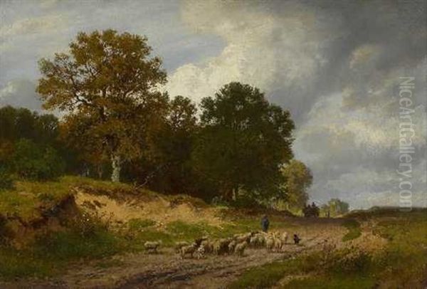 Schafer Mit Herde Auf Der Landstrase - view 1
