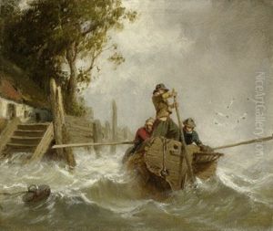 Drei Fischer In Einem Boot Auf Dem Aufgewuhlten Chiemsee by Adolf Heinrich Lier