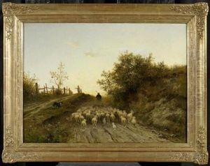 Hirten Mit Schafherde by Adolf Heinrich Lier