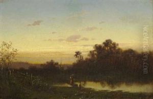 Dorflandschaft Im Abendlicht by Adolf Heinrich Lier
