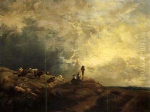 Gewitterlandsschaft Mit Einem Bildstock Und Viehherde Und Hirten by Adolf Heinrich Lier