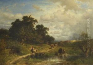 Spatsommerliche Baumlandschaft Mit Kuhen Auf Dem Heimweg Spatsommerliche Baumlandschaft Mit Kuhen Auf Dem Heimweg