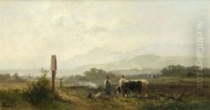 Bauern Bei Der Feldarbeit In Vorgebirgslandschaft thumbnail