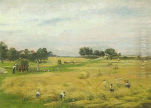 Erntelandschaft Mit Bauernhausern by Adolf Heinrich Lier