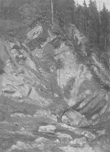 Blick Auf Einen Bach Im Hochwald by Adolf Heinrich Lier