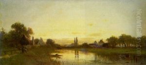 Sonnenuntergangsstimmung An Einem Dorfweiher