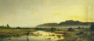 Freisinger Moor Mit Blick Auf Die Alpen by Adolf Heinrich Lier