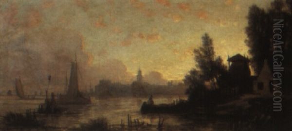 A River Landscape With Sailing Vessels - view 1