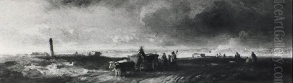 Ochsenfuhrwerk Und Bauern Auf Dem Feldweg - view 1