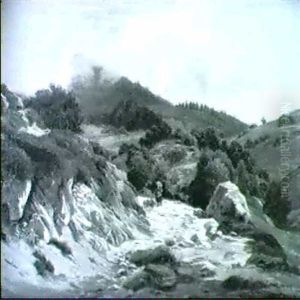 Gebirgslandschaft Mit Heimkehrender Bauerin Und Vieh