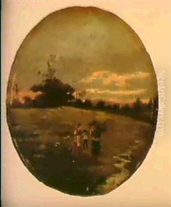 Moorlandschaft Im Abendlicht, Im Vordergrund Figurengruppe Mit Reisigsammlerin by Adolf Heinrich Lier