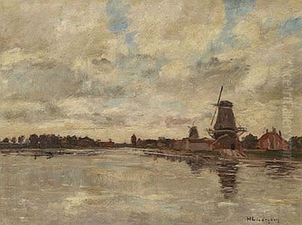 Hollandische Flusslandschaft Mit Windmuhlen by Helmuth Liesegang