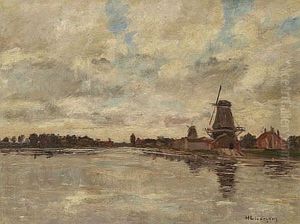 Hollandische Flusslandschaft Mit Windmuhlen by Helmuth Liesegang