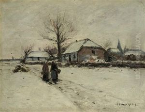Zwei Bauerinnen In Winterlandschaft by Helmuth Liesegang