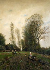 Gehofte Am Niederrhein. Bauernfamilie Bei Der Kohlernte